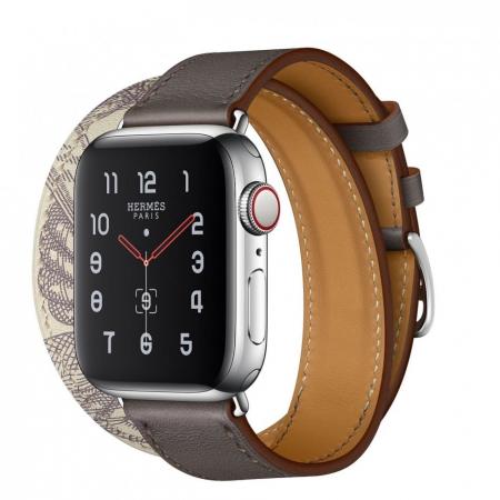 Apple Watch Hermes Series 5, 40mm Stainless Steel Case with Etain Beton Swift Leather Double Tour Apple Watch Hermes Series 5, 40mm Stainless Steel Case with Etain Beton Swift Leather Double Tour