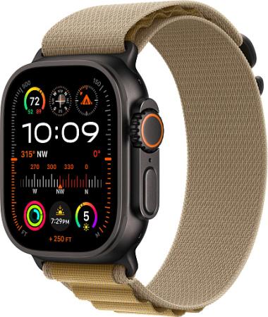 Apple Watch Ultra 2 (2024) 49mm Black Titanium Case with Tan Alpine Loop Large Apple Watch Ultra 2 (2024) 49mm Black Titanium Case with Tan Alpine Loop Large