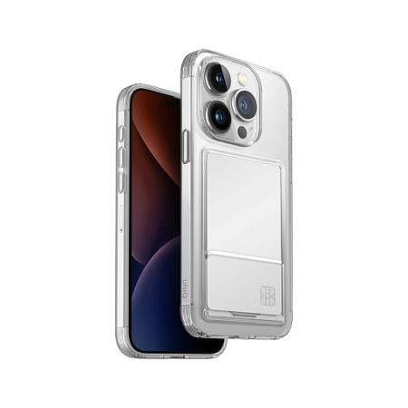 Чехол со слотом под карту Uniq HYBRID AIR FENDER ID для iPhone 15 Pro 6.1, прозрачный Чехол со слотом под карту Uniq HYBRID AIR FENDER ID для iPhone 15 Pro 6.1, прозрачный