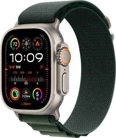 Apple Watch Ultra 2 (2024) 49mm Natural Titanium Case with Dark Green Alpine Loop Small Apple Watch Ultra 2 (2024) 49mm Natural Titanium Case with Dark Green Alpine Loop Small