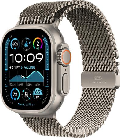 Apple Watch Ultra 2 (2024) 49mm Natural Titanium Case with Black Titanium Milanese Loop Large Apple Watch Ultra 2 (2024) 49mm Natural Titanium Case with Black Titanium Milanese Loop Large