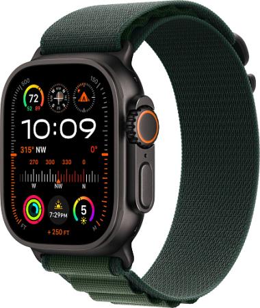 Apple Watch Ultra 2 (2024) 49mm Black Titanium Case with Dark Green Alpine Loop Small Apple Watch Ultra 2 (2024) 49mm Black Titanium Case with Dark Green Alpine Loop Small