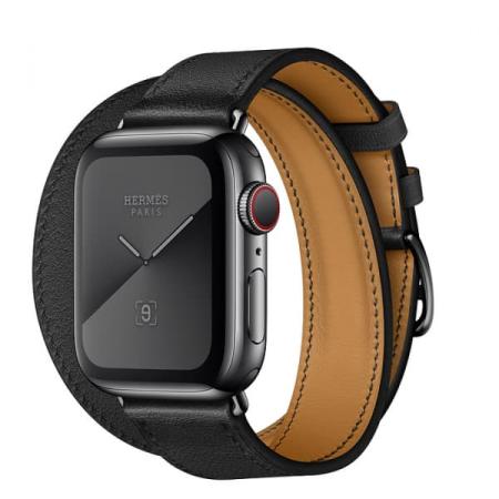 Apple Watch Hermes Series 5, 40mm Space Black Stainless Steel Case with Noir Swift Leather Double Tour Apple Watch Hermes Series 5, 40mm Space Black Stainless Steel Case with Noir Swift Leather Double Tour