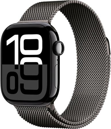 Apple Watch Series 10 42mm Jet Black Titanium Case with Milanese Loop, Slate Apple Watch Series 10 42mm Jet Black Titanium Case with Milanese Loop, Slate